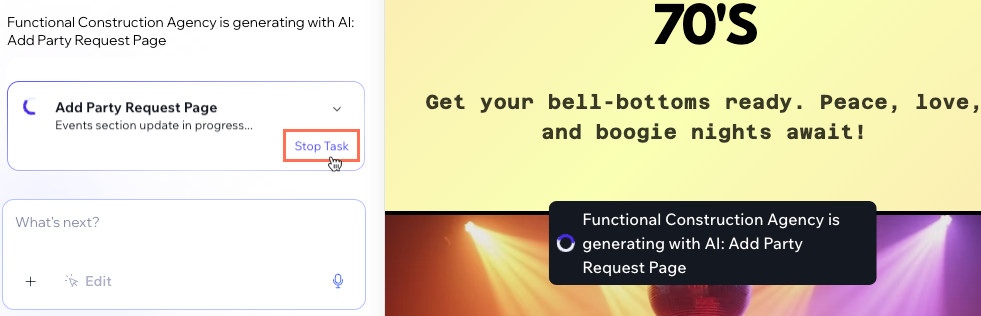 Screenshot of clicking Stop Task to end another collaborator's changes from happening.