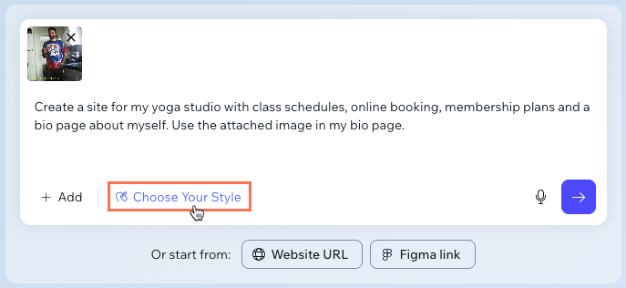 Screenshot of clicking to choose the site's style before creating a site.