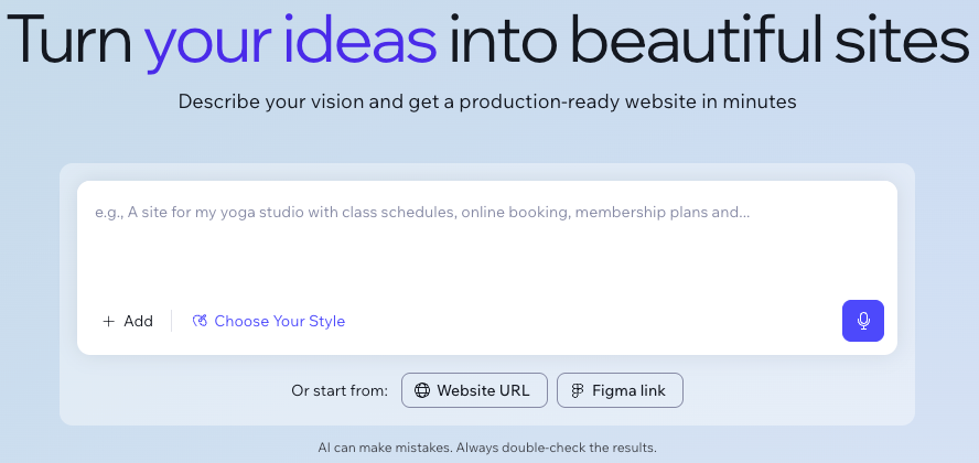 Screenshot of the Wix Vibe home page.