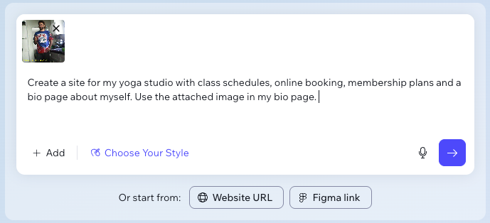 Screenshot showing writing a prompt and attaching an image.