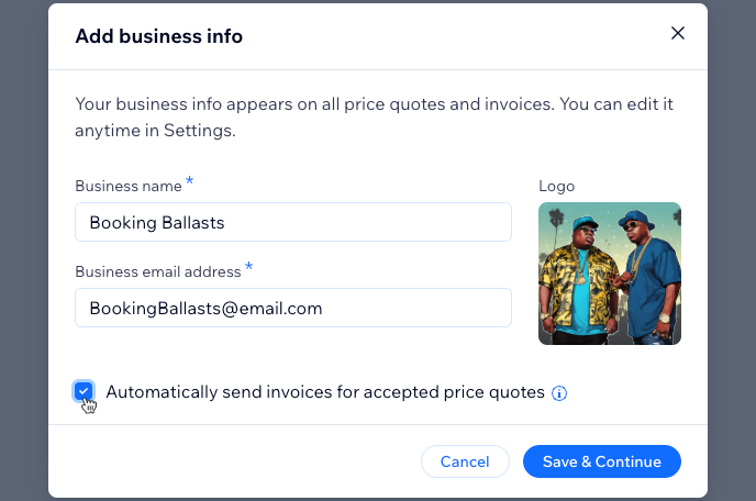 Screenshot of the screen for adding your business details.