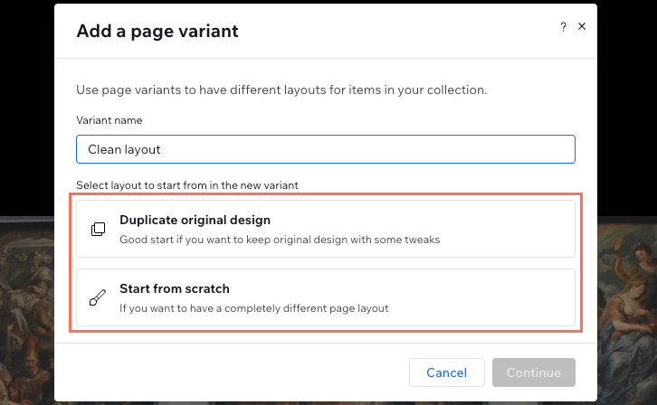 Screenshot of creating a dynamic page variant.