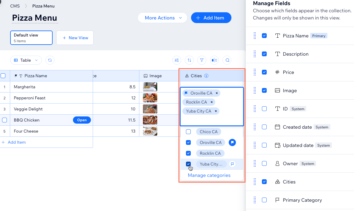 Screenshot of assigning categories to a collection item.