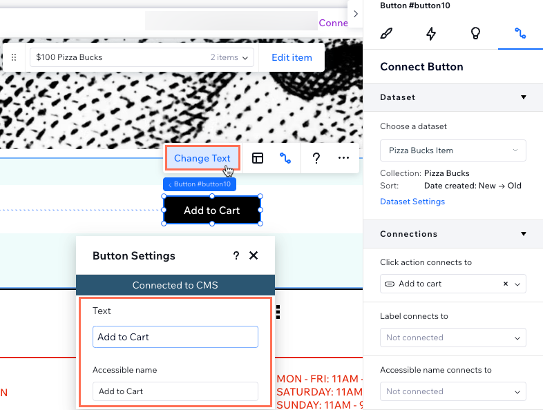 Screenshot of changing the static text on the button.