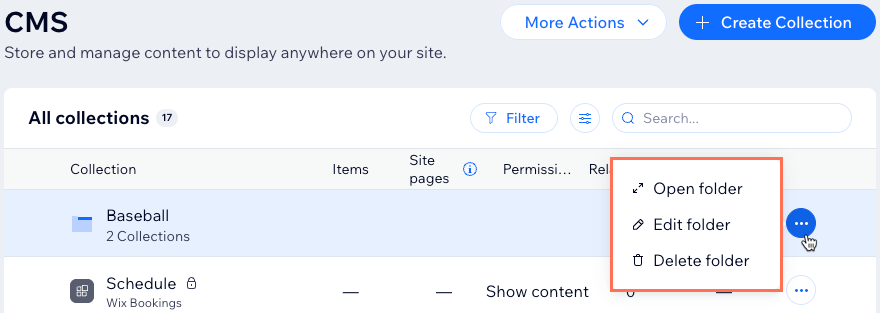Screenshot of managing a collection folder.