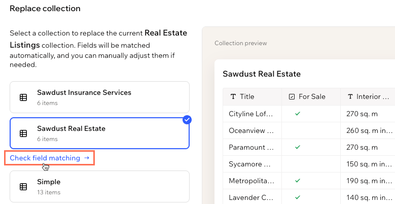 Screenshot of clicking check field matching to make adjustments. 