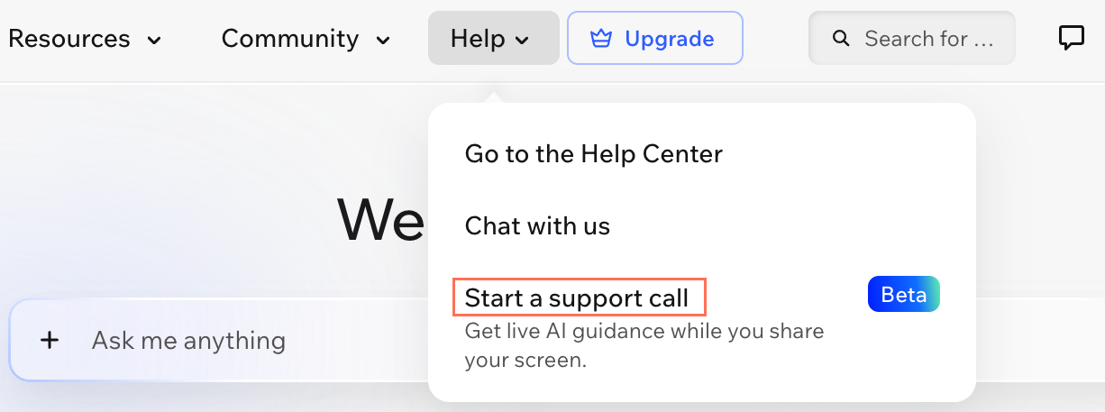 Screenshot of clicking the Help dropdown.