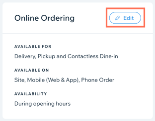 A screenshot of choosing your menu availability for online ordering.