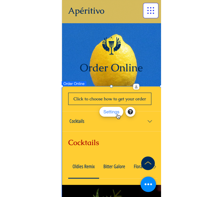 Mobile view of your Order Online page in your site's Editor