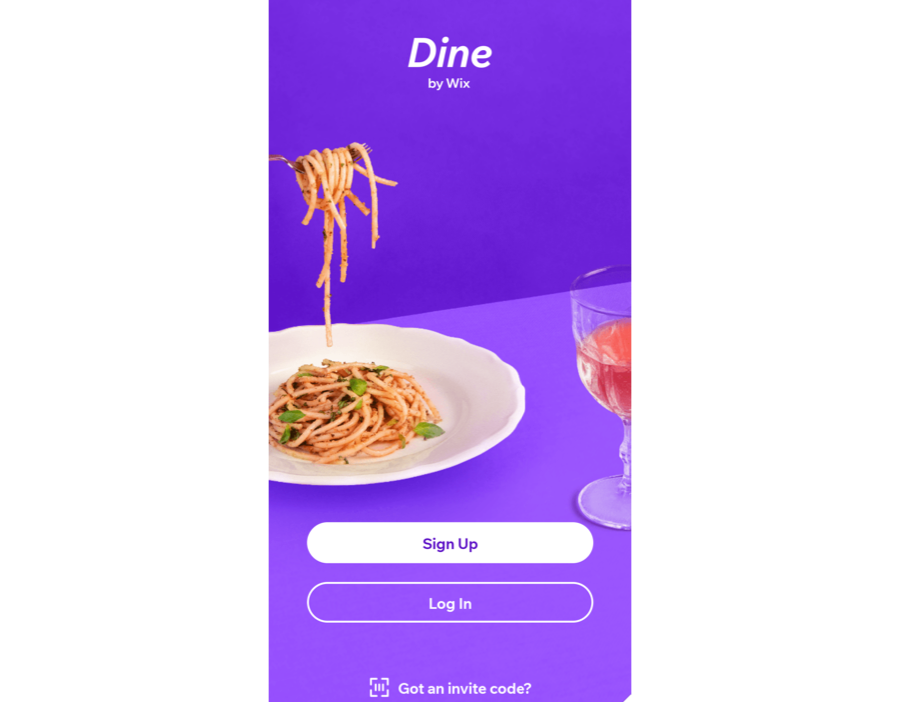 Anmeldeseite bei der App „Dine by Wix“