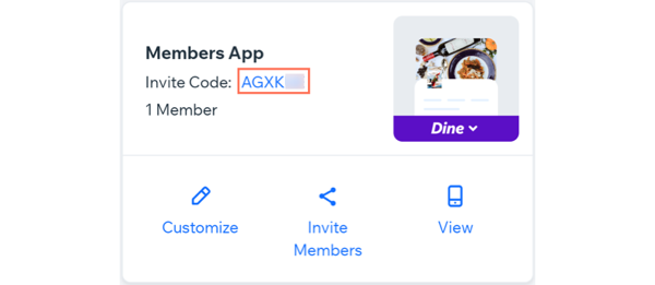 Invite code and button to share the link with your customers