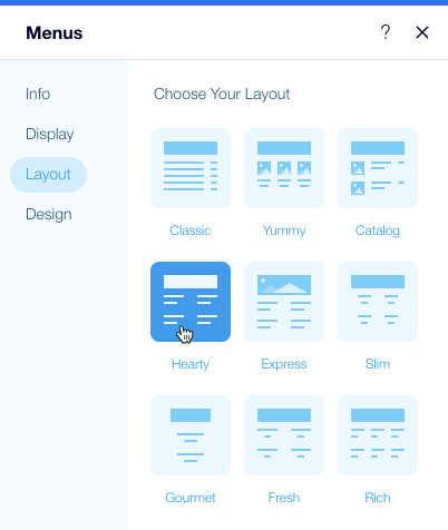 Capture d’écran du choix de la mise en page de vos menus dans l’Éditeur de votre site.