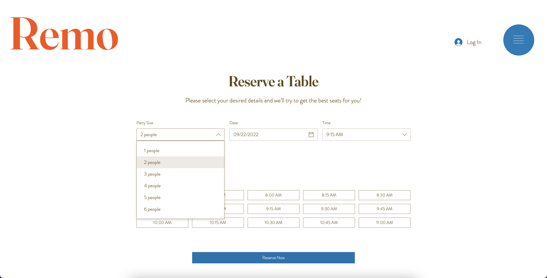 Gif die klanten laat zien dat ze een tafel boeken op je live website.