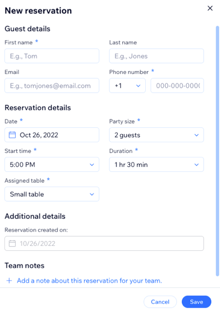 Screenshot of adding a new reservation in the new app.