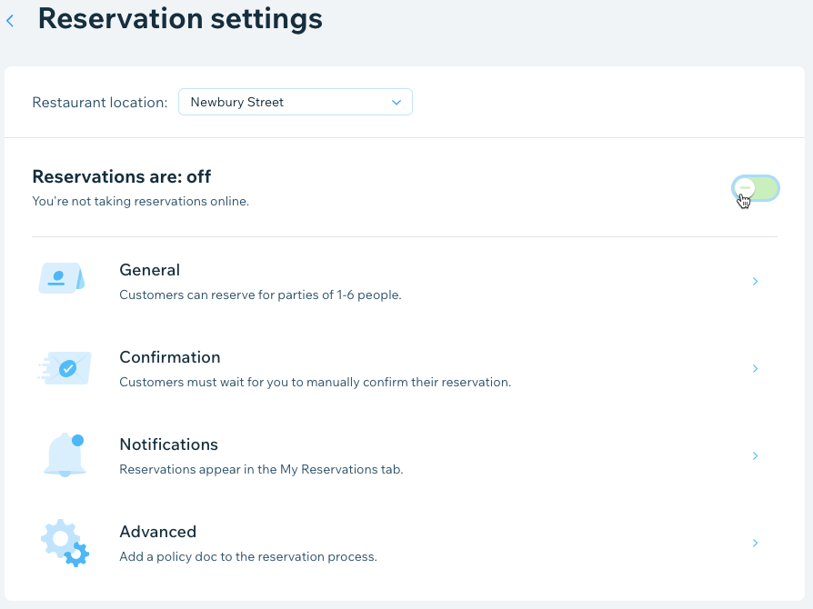 Capture d'écran de la désactivation de l'ancienne appli Réservations dans les paramètres de réservation.