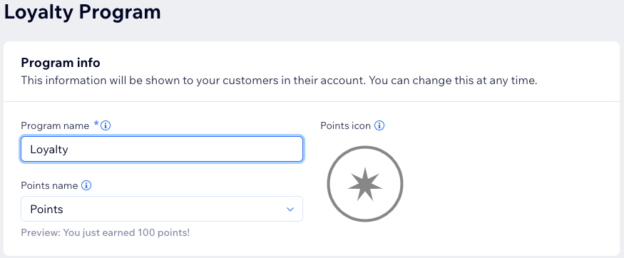 A screenshot of the initial setup of your restaurants loyalty program.