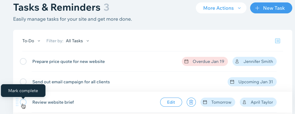 A screenshot of the Tasks & Reminders tab in your Partner dashboard.