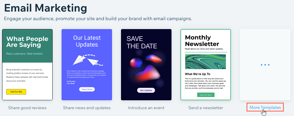 A screenshot of clicking More Templates in the Email Marketing tab in your Partner dashboard.