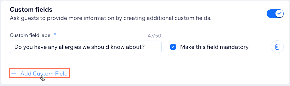 A screenshot of adding custom fields to your reservation form.