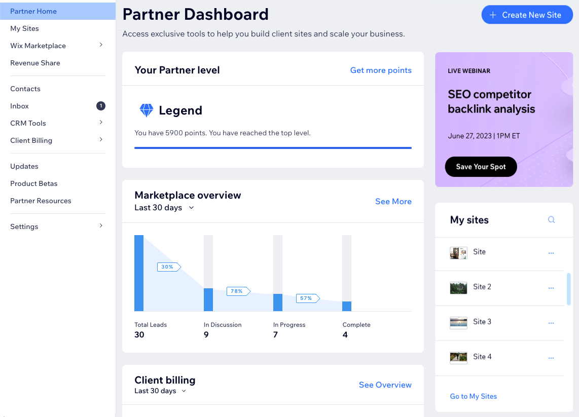 A screenshot of your Partner dashboard home page.