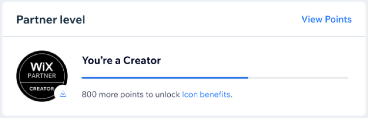 A screenshot of Creator level in the Wix Partner Program.