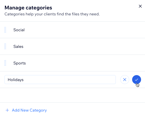 A screenshot of adding a new category for your media files and saving it.