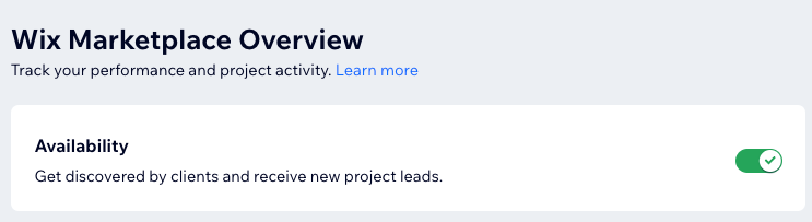 Wix Marketplace sekmesinde müsaitlik durumunuzu ayarlamanın ekran görüntüsü.