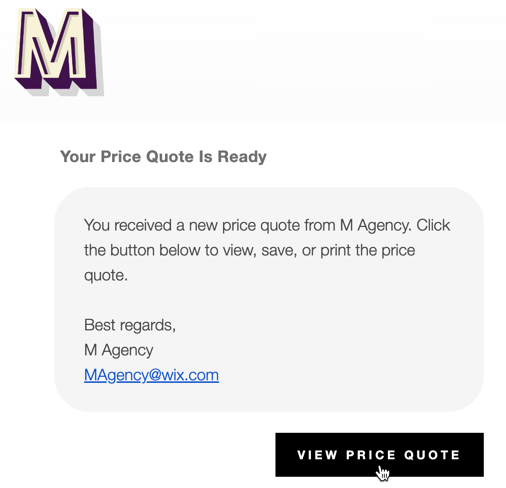 A screenshot of the price quote email your client receives when you send them a quote.