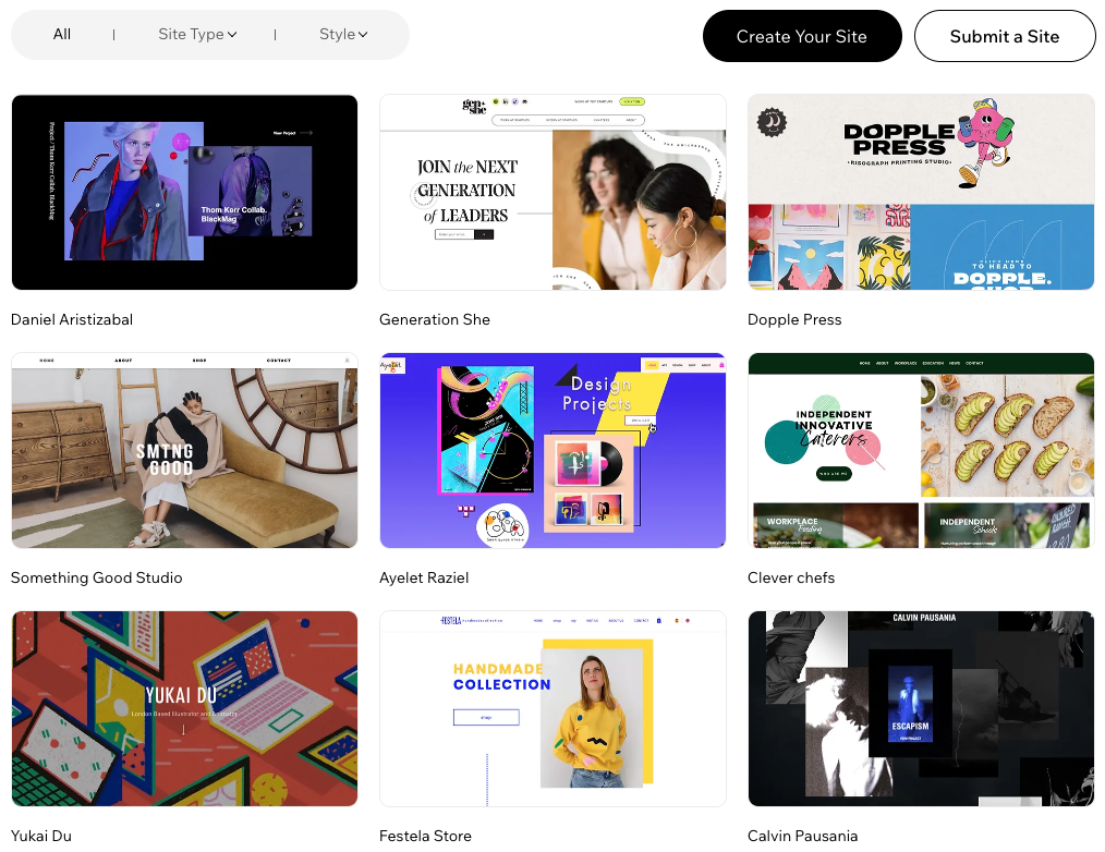 A screenshot of inspiring Wix websites.