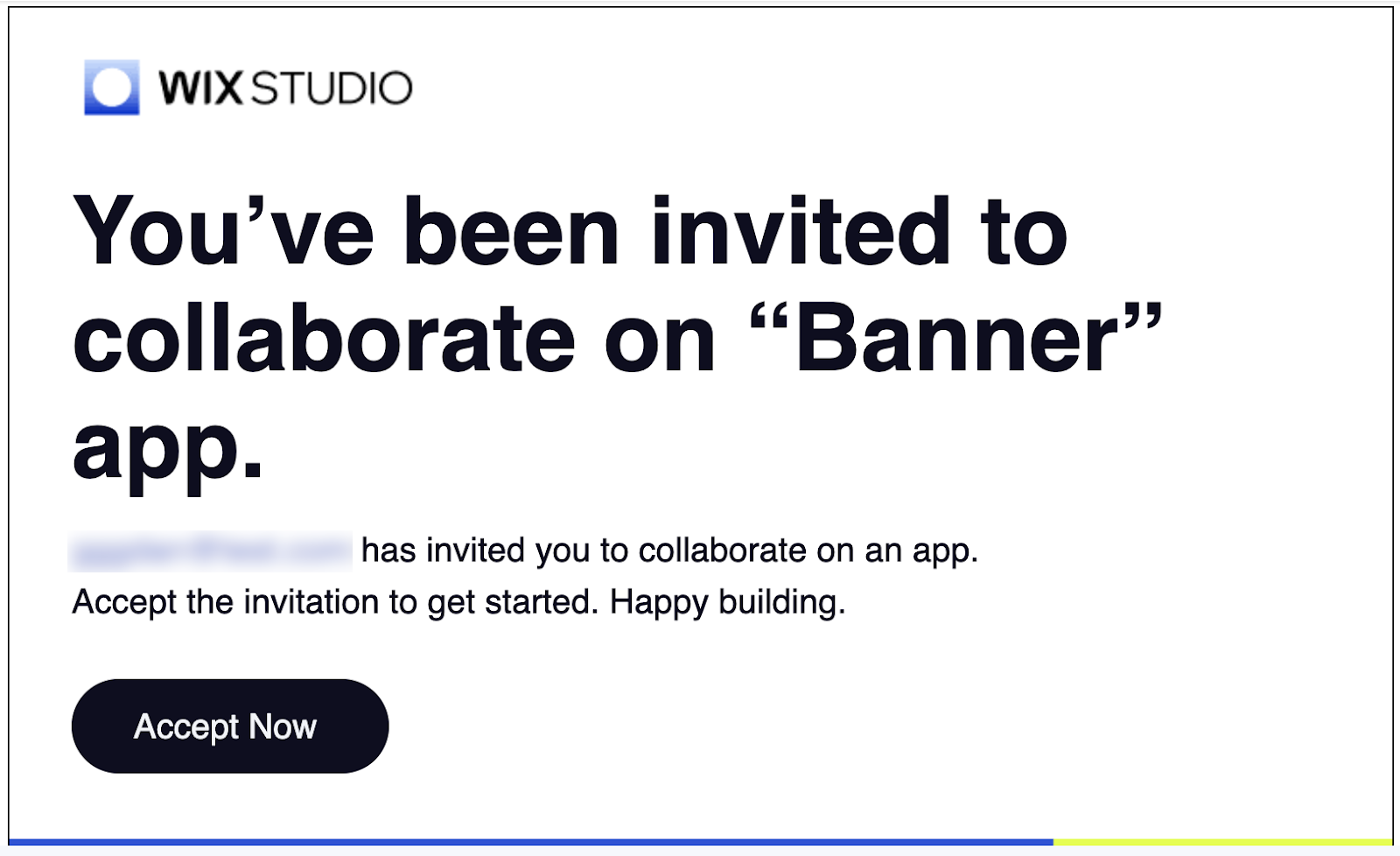 A screenshot showing the invite email to collaborate on a Blocks app.