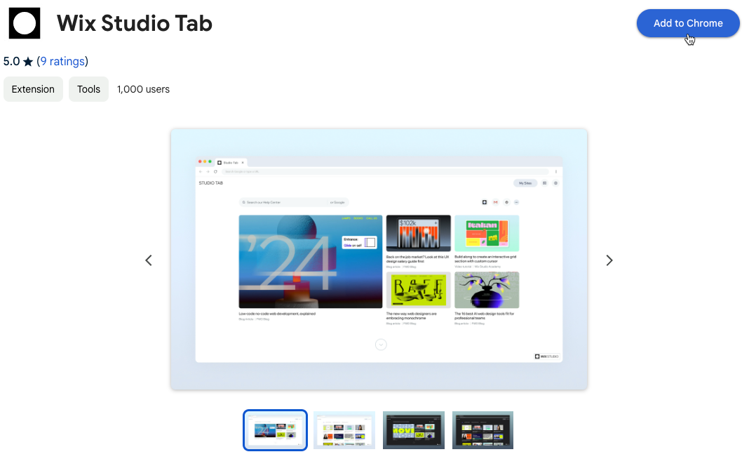 Een screenshot van het toevoegen van de Wix Studio Tab-extensie aan Chrome.