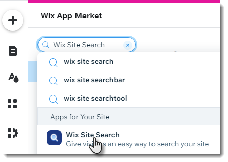 A screenshot of adding the Wix Search Box to your site in the Wix Editor.