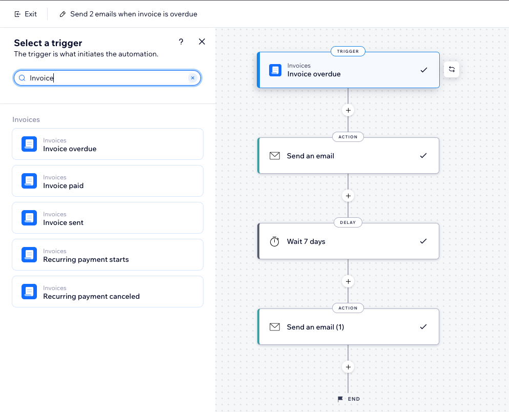 A screenshot of selecting a trigger to initiate the action.