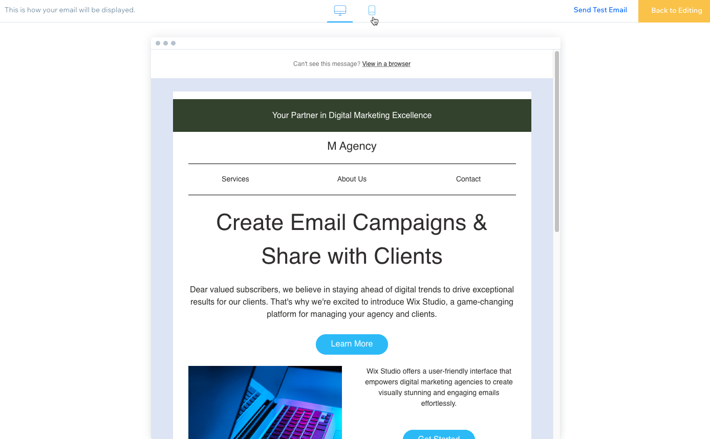 Screenshot dell'anteprima della tua campagna di email marketing prima di inviarla