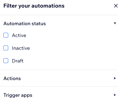 A screenshot of the filters you can add to your automations list.