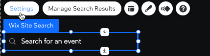 Screenshot of Wix Site Search settings panel in Wix Editor.