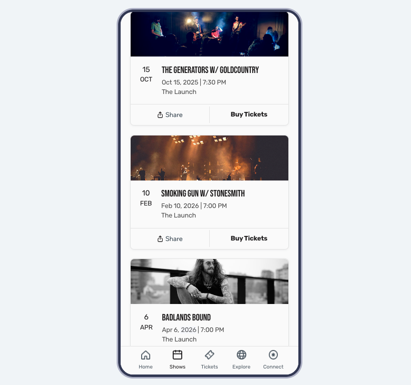 A screenshot of a native mobile app for events.