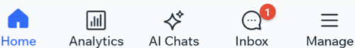 A screenshot of the navigation panel at the bottom of the Wix app with the inbox icon.