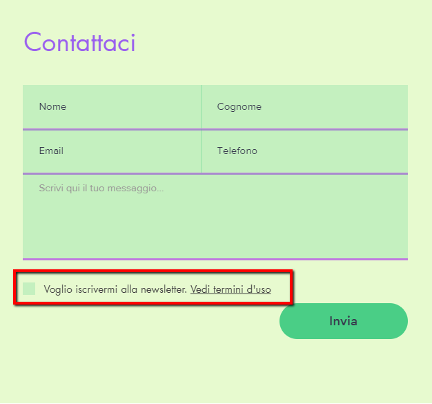 Un esempio di casella di spunta per l'iscrizione di un abbonato su un modulo in un sito Wix live