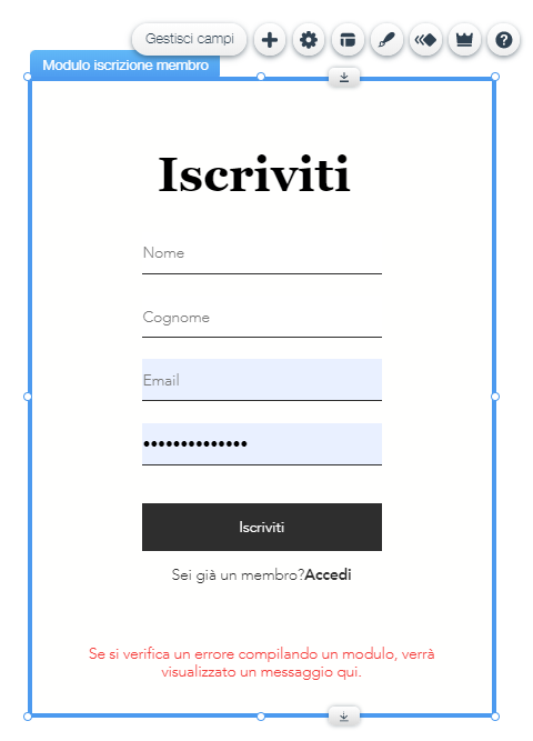 Personalizzazione del modulo di iscrizione nell'Editor Wix