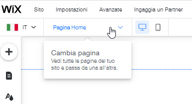 Pannello Cambia pagina e cambio della pagina nell'Editor Wix