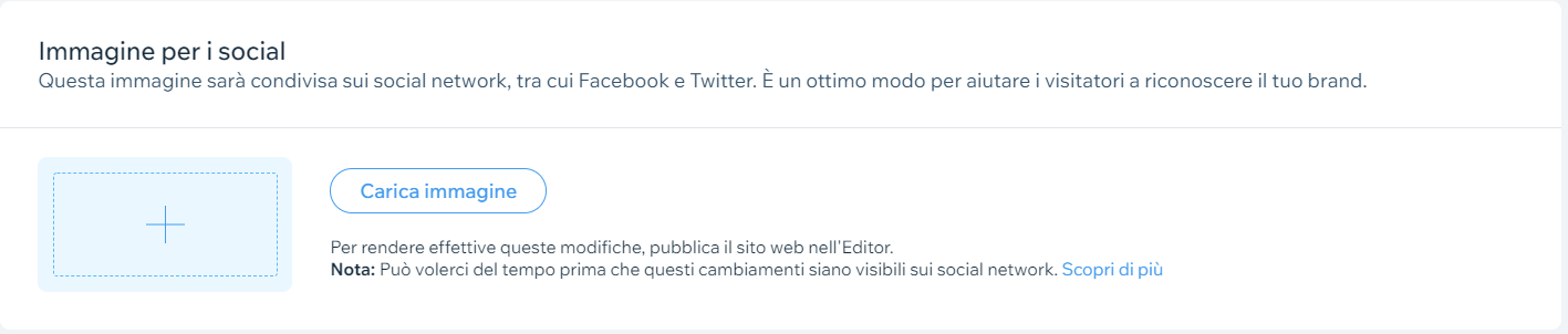 Le impostazioni generali dell'immagine social del pannello delle impostazioni del sito