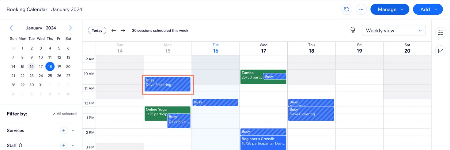 A screenshot showing blocked off time from a synced calendar.