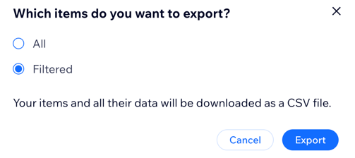 A screenshot showing where to export your Activity log into a CSV file, either all the data or a filter version.