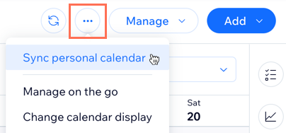 A screenshot showing how to sync your personal calendar from the more actions menu.