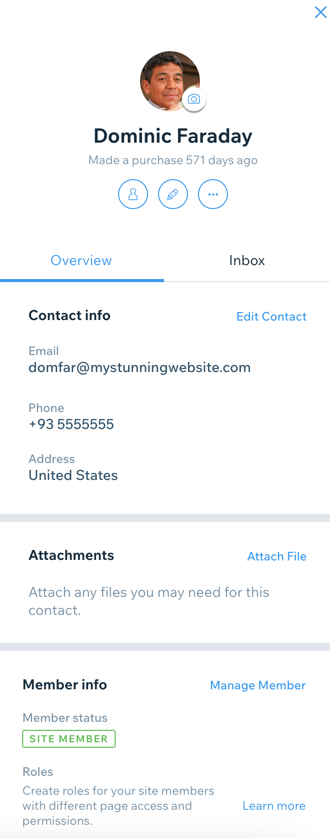 A screenshot showing a client's contact card.