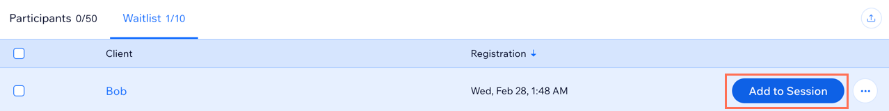 A screenshot showing how to move clients from the waitlist to the participant list of a session using the Booking calendar.