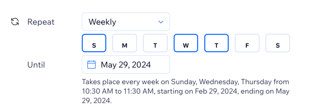 A screenshot showing how to set up repeat courses with an end date.