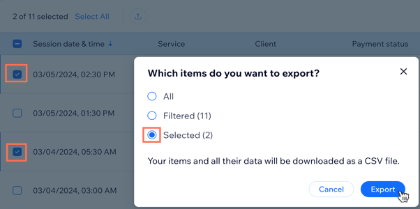 A screenshot showing how to export