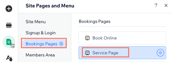A screenshot showing how to get to Service page on Wix Editor.